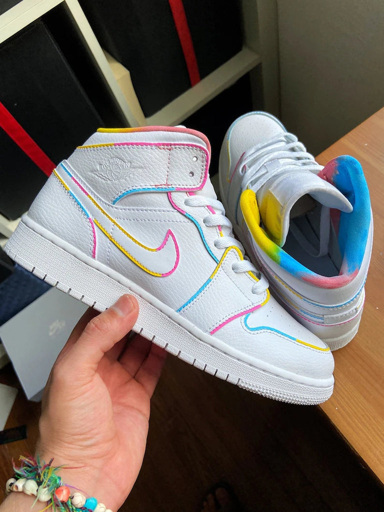 Custom Air Jordan 1 White Multicolor Outline