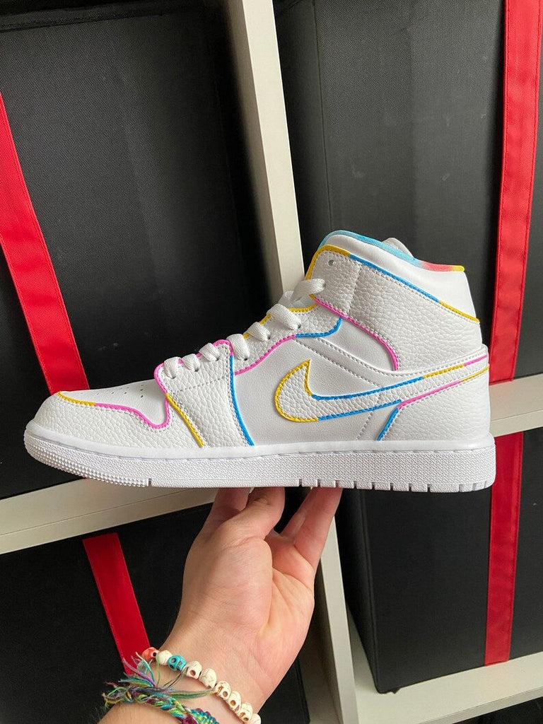Custom Air Jordan 1 White Multicolor Outline