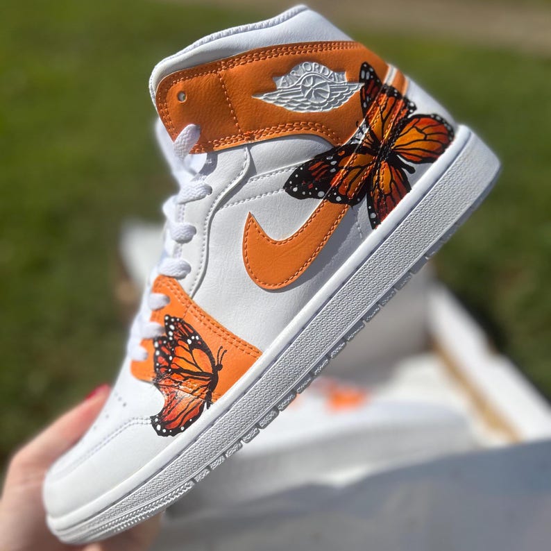 Custom Air Jordan 1 White Orange Butterflies