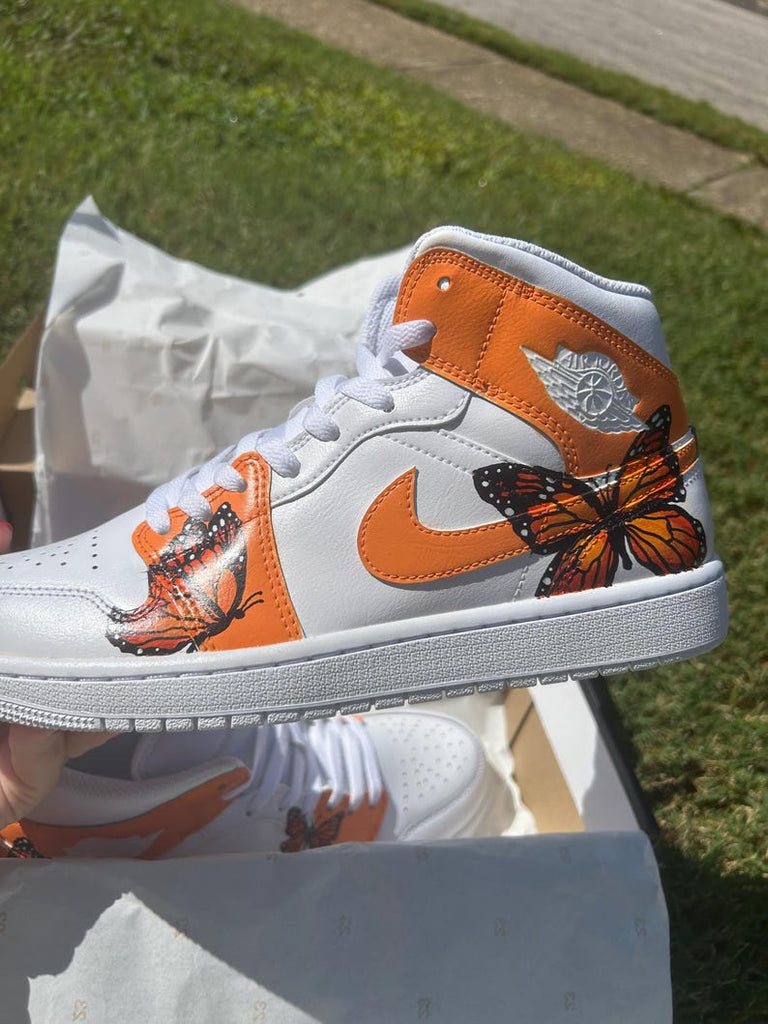 Custom Air Jordan 1 White Orange Butterflies