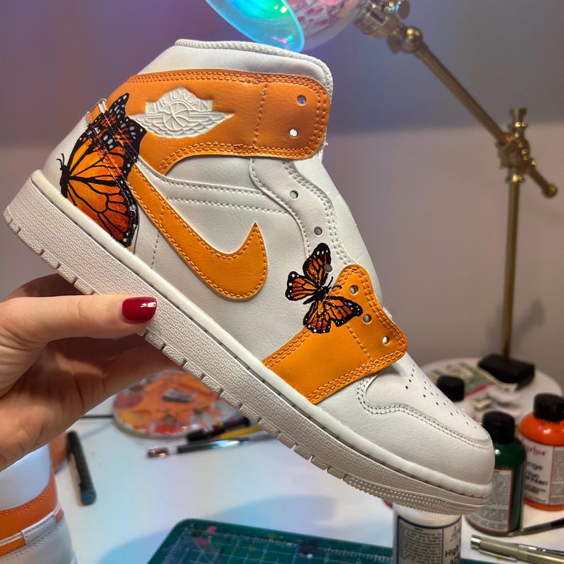 Custom Air Jordan 1 White Orange Butterflies