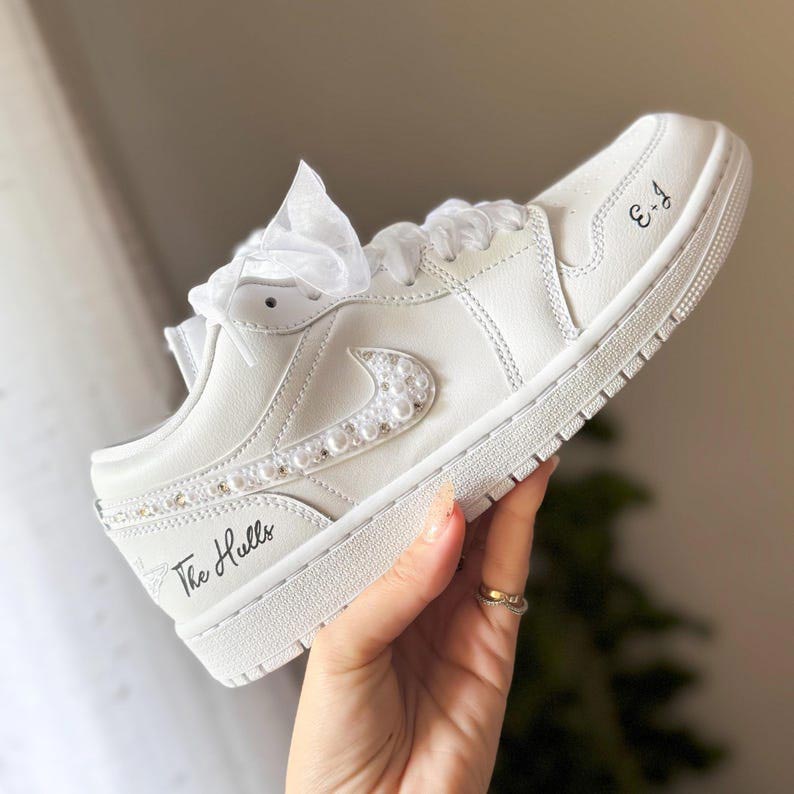 Custom Air Jordan 1 White Pearl And Bows