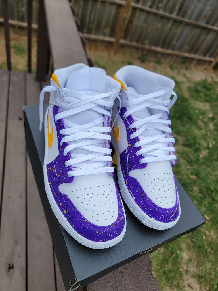 Custom Air Jordan 1 White Purple Yellow Splatter Pattern
