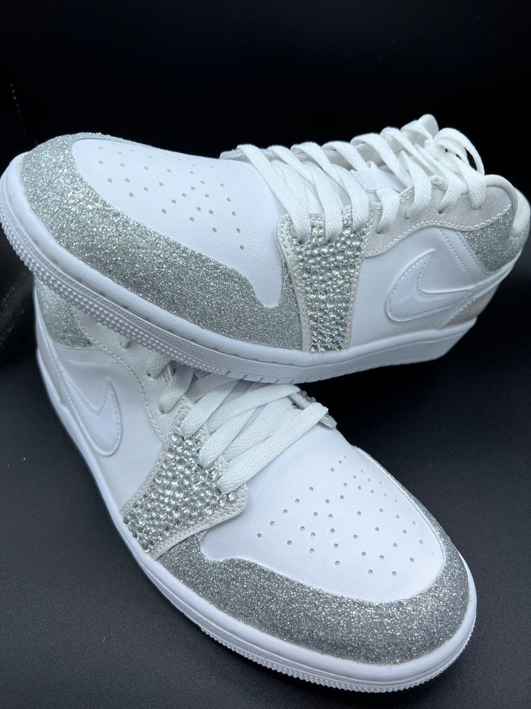 Custom Air Jordan 1 White Sliver Glitter Rhinestones