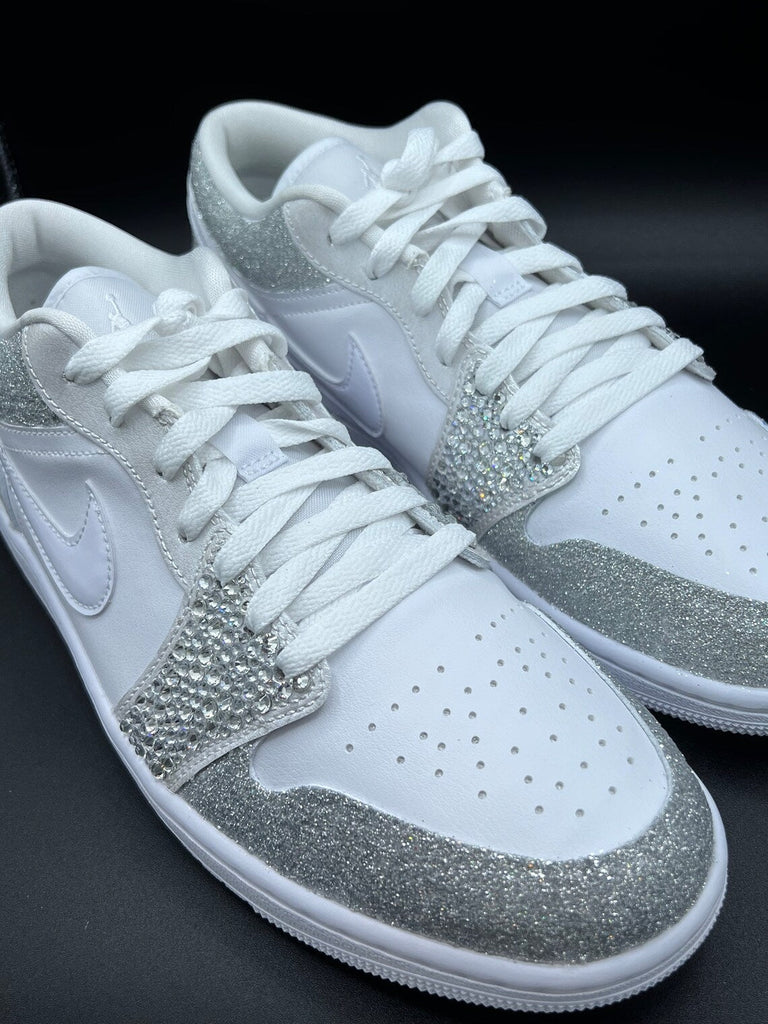 Custom Air Jordan 1 White Sliver Glitter Rhinestones