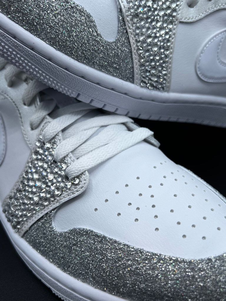 Custom Air Jordan 1 White Sliver Glitter Rhinestones