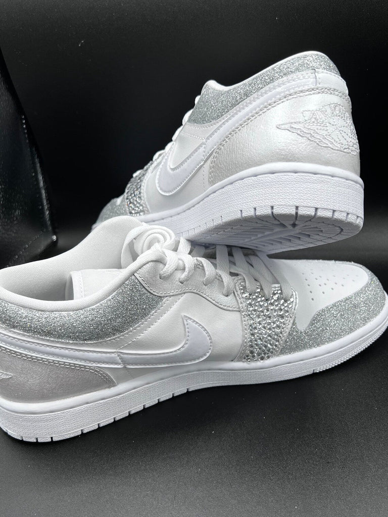 Custom Air Jordan 1 White Sliver Glitter Rhinestones