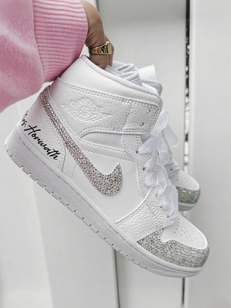 Custom Air Jordan 1 White With Glitter Rhinestones