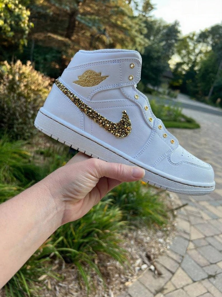 Custom Air Jordan 1 White With Gold Glitter And Name