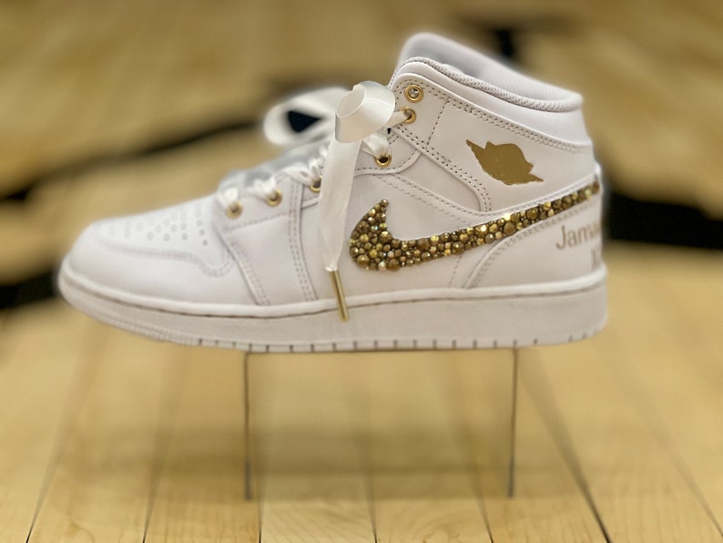 Custom Air Jordan 1 White With Gold Glitter And Name