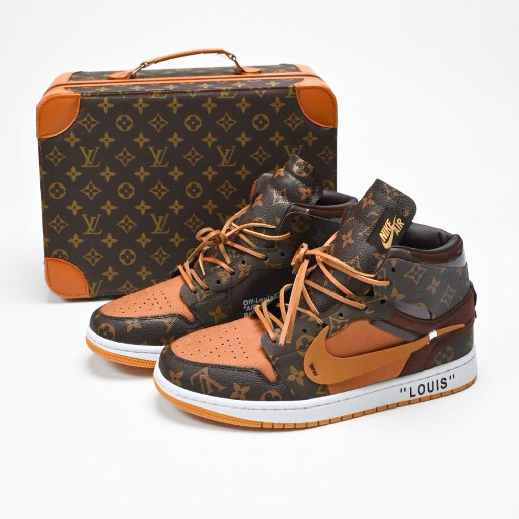 Custom Air Jordans Travis Scott Orange Brown LV Pattern