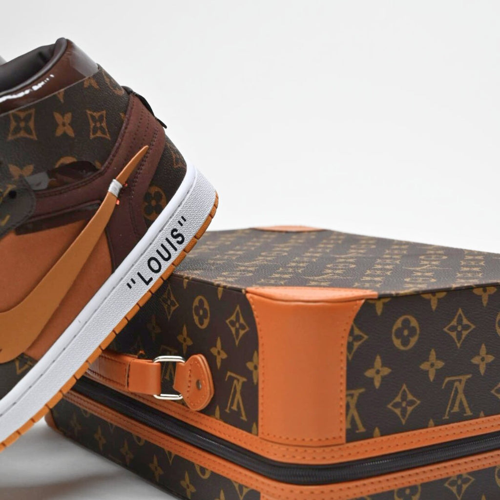 Custom Air Jordans Travis Scott Orange Brown LV Pattern