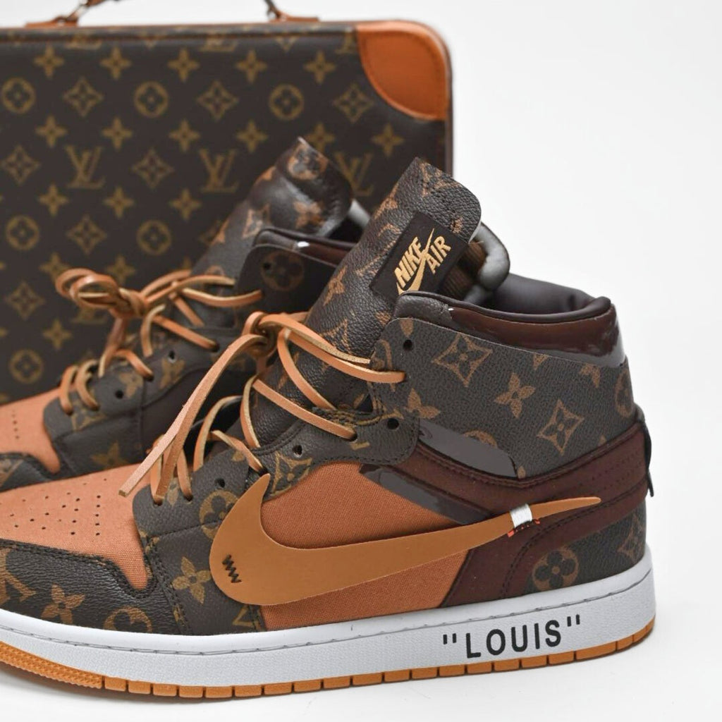 Custom Air Jordans Travis Scott Orange Brown LV Pattern
