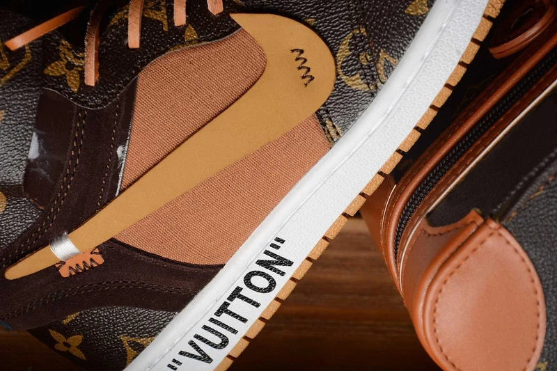 Custom Air Jordans Travis Scott Orange Brown LV Pattern