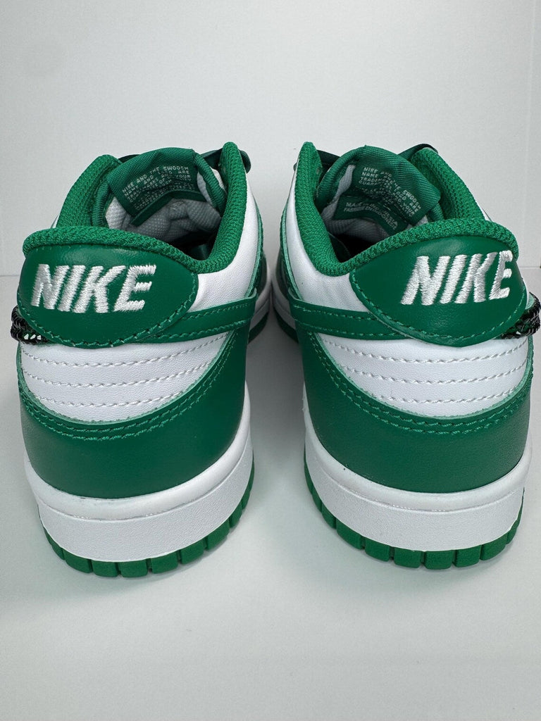Custom Dunk Green White Glitter Rhinestones Satin Laces