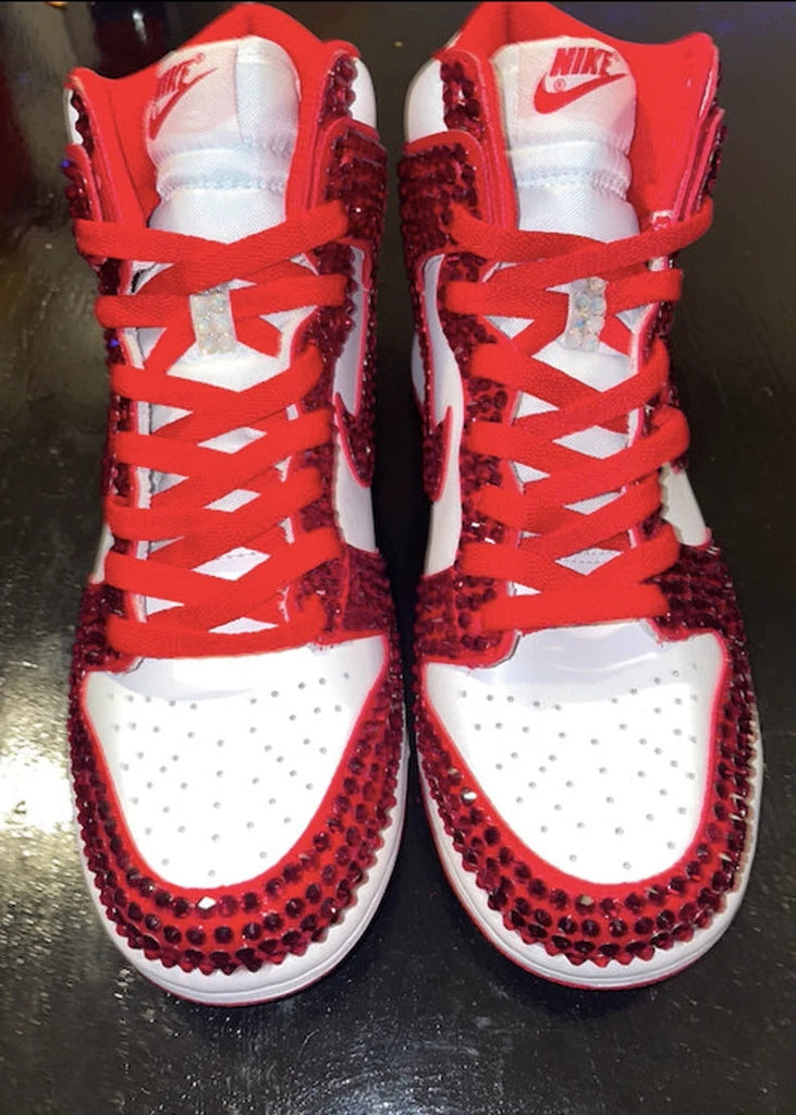 Custom Dunk White Red Rhinestones High