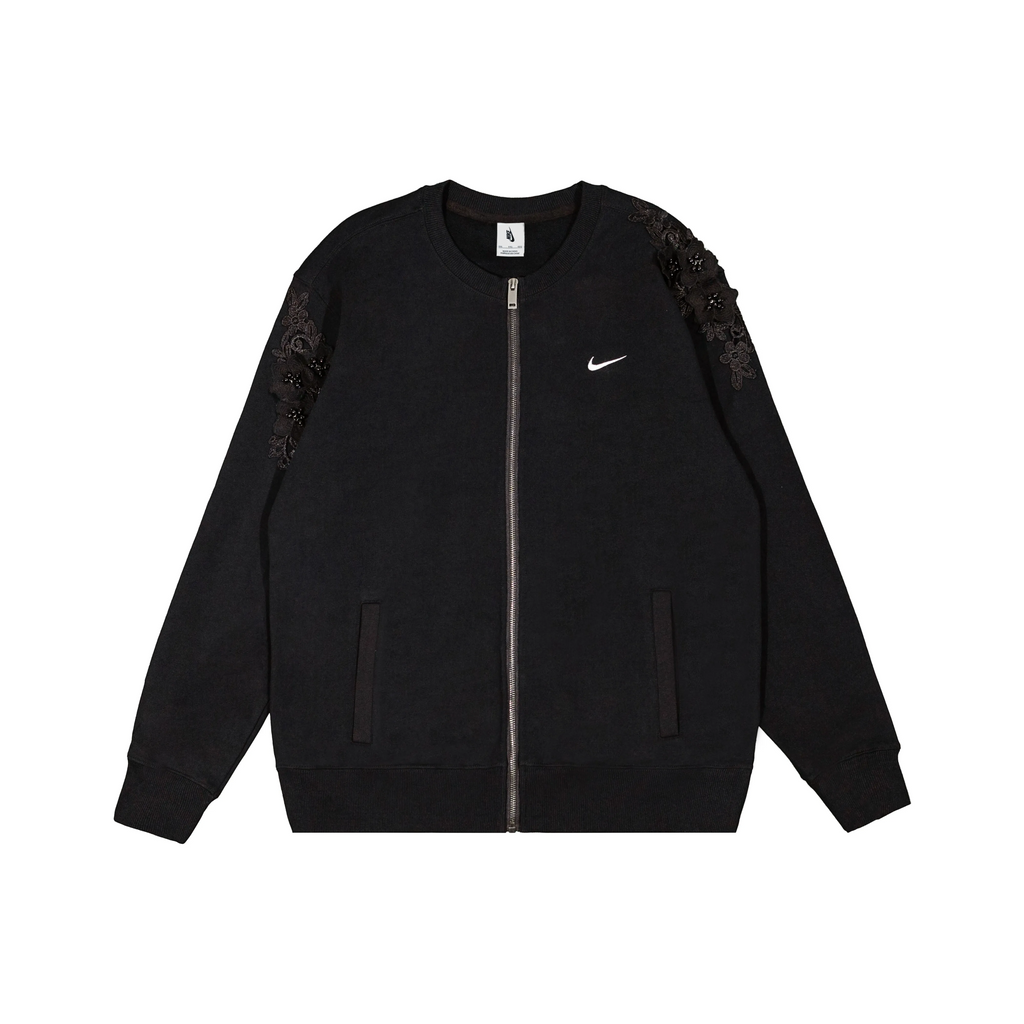 Custom Embroidery Nike Sweatshirt Black Floral Embellished