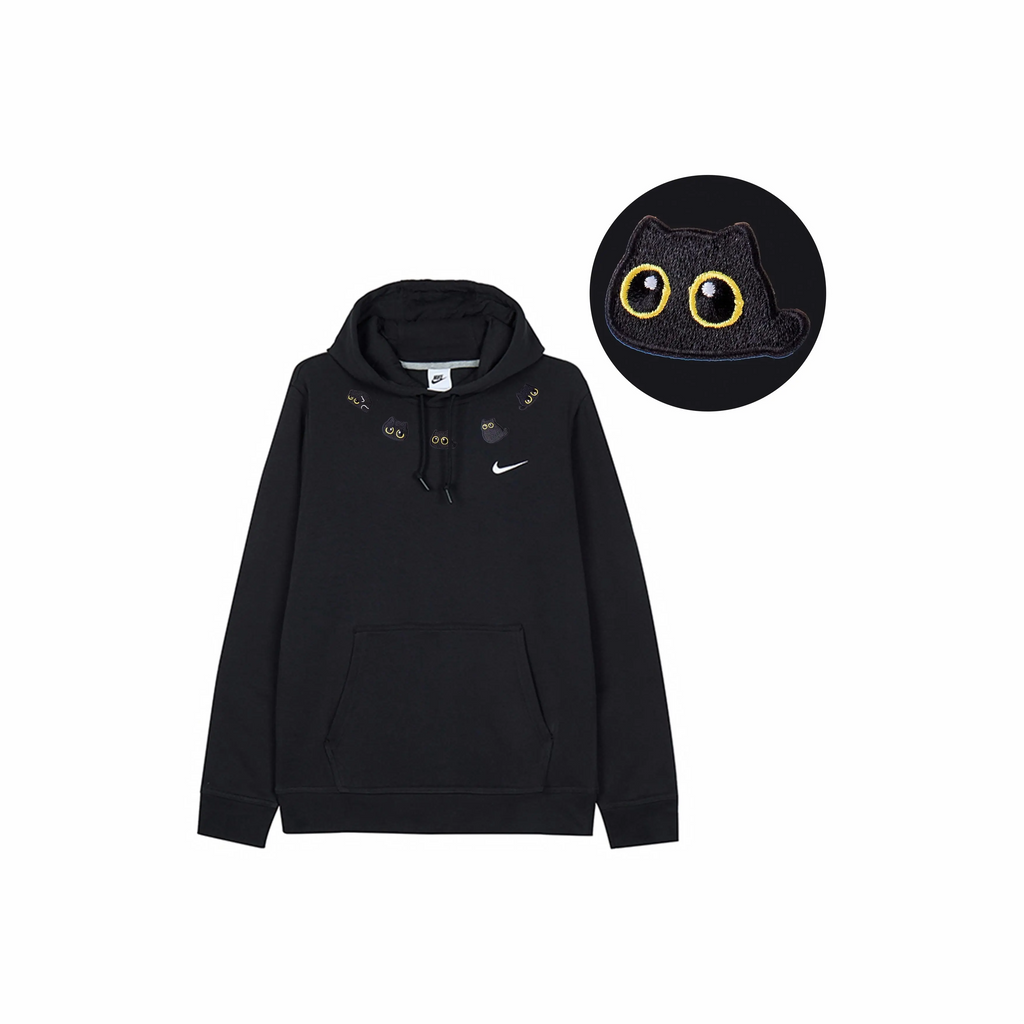 Custom Embroidery Nike Sweatshirt Black With Cartoon Cat