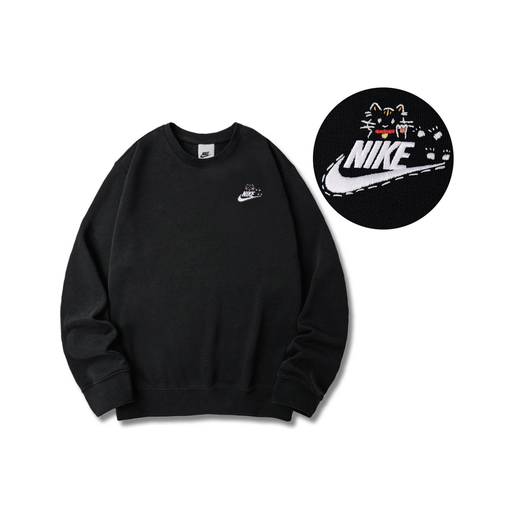 Custom Embroidery Nike Sweatshirt Black With Cat Logo