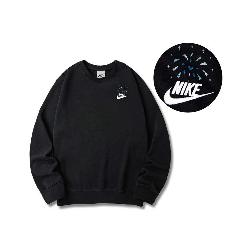 Custom Embroidery Nike Sweatshirt Black With Ccolorful Fireworks