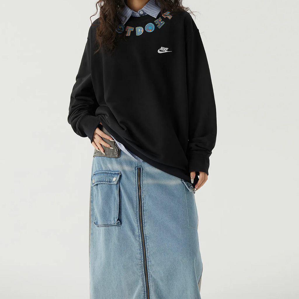 Custom Embroidery Nike Sweatshirt Black With Colorful Just Do It Pattern