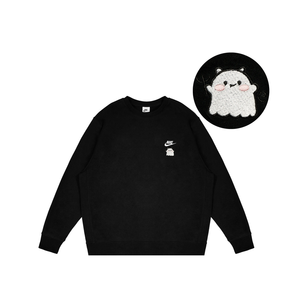 Custom Embroidery Nike Sweatshirt Black With Cute Ghost