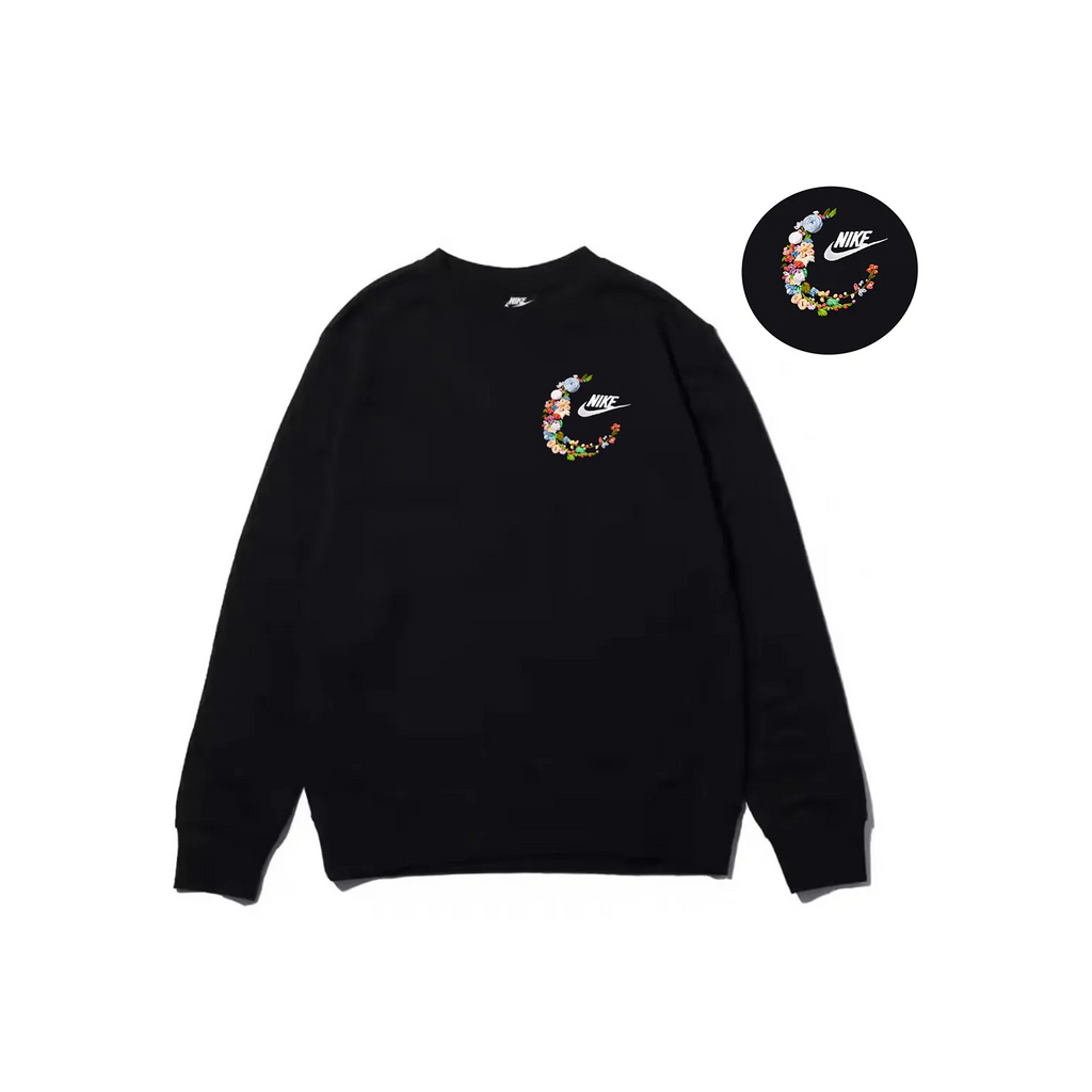 Custom Embroidery Nike Sweatshirt Black With Floral Crescent