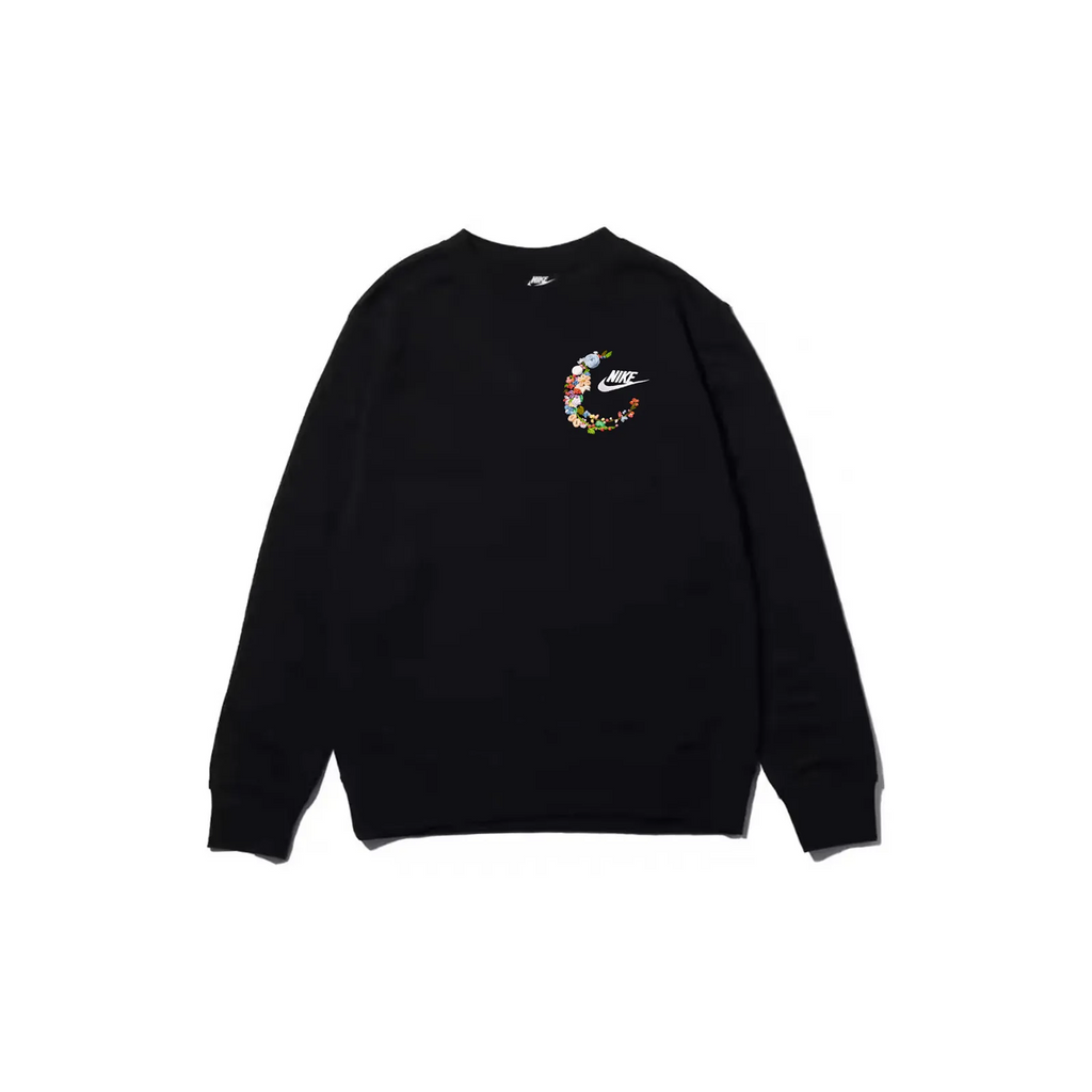 Custom Embroidery Nike Sweatshirt Black With Floral Crescent