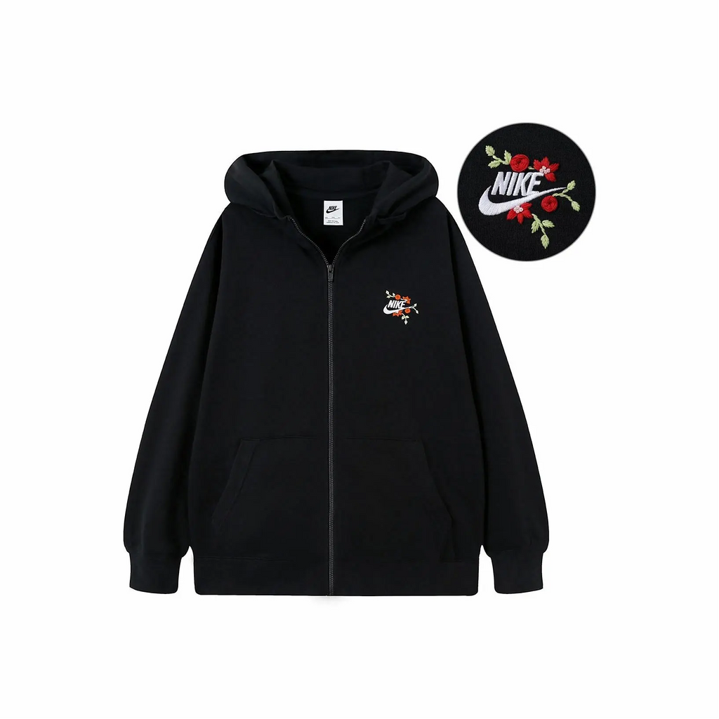 Custom Embroidery Nike Sweatshirt Black With Floral Emblem