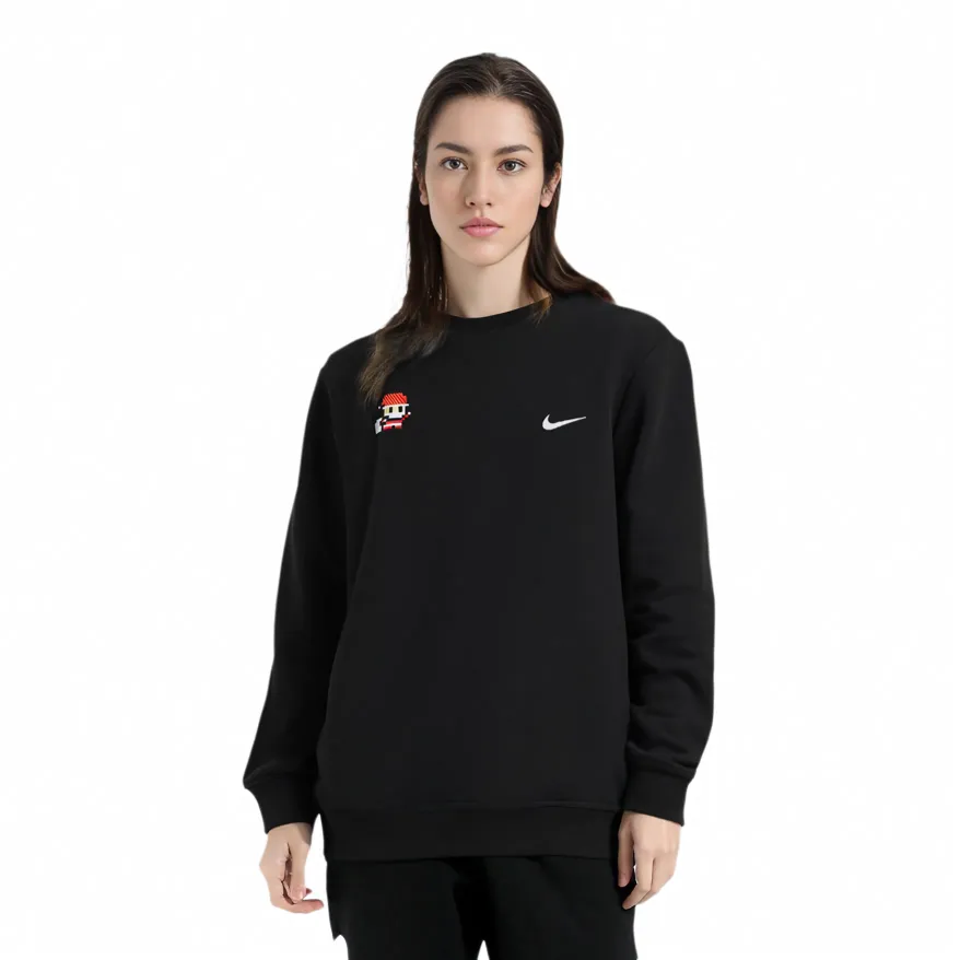 Custom Embroidery Nike Sweatshirt Black With Pixel Santa Pattern