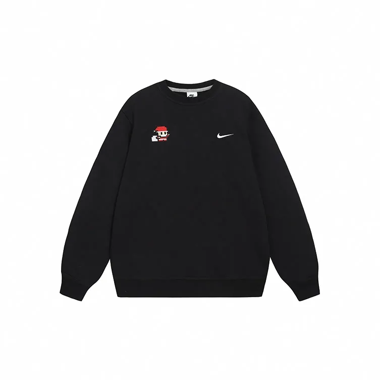 Custom Embroidery Nike Sweatshirt Black With Pixel Santa Pattern