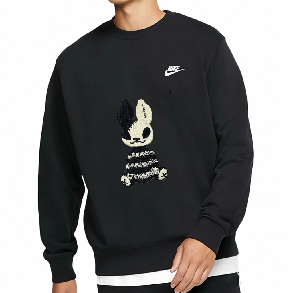 Custom Embroidery Nike Sweatshirt Black With Stitched Bunny