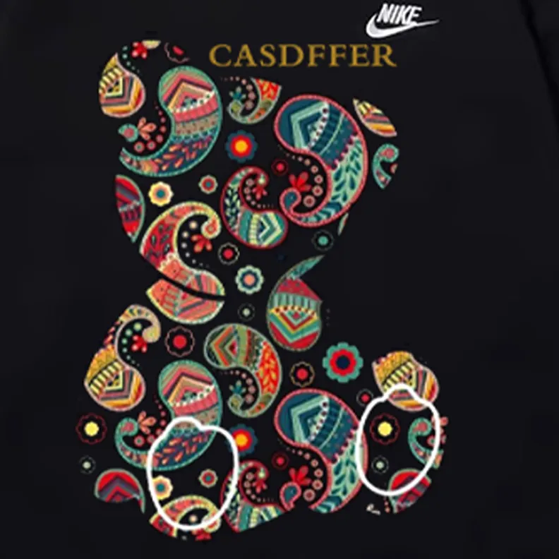 Custom Nike Sweatshirt Black With Colorful Paisley Teddy Bear Pattern