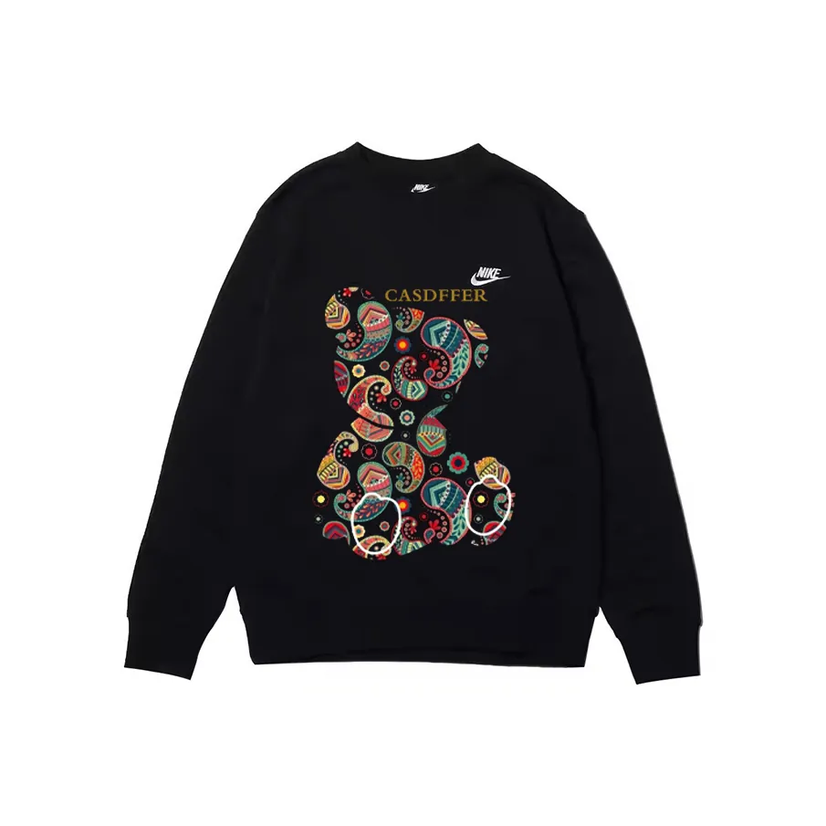 Custom Nike Sweatshirt Black With Colorful Paisley Teddy Bear Pattern