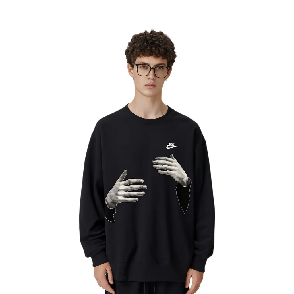 Custom Nike Sweatshirt Black With HAnds Pattern