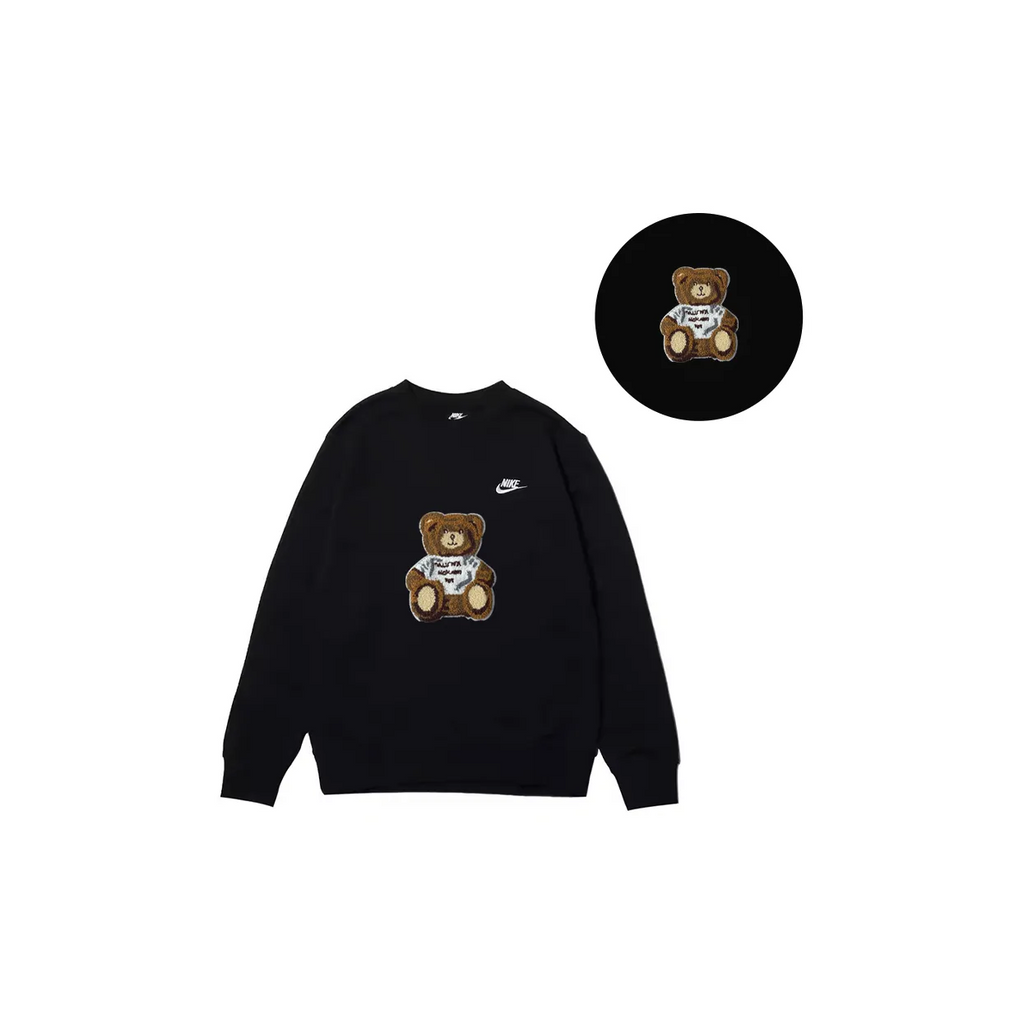 Custom Nike Sweatshirt Black With Khaki Cartoon Bear