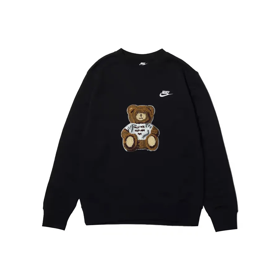 Custom Nike Sweatshirt Black With Khaki Cartoon Bear
