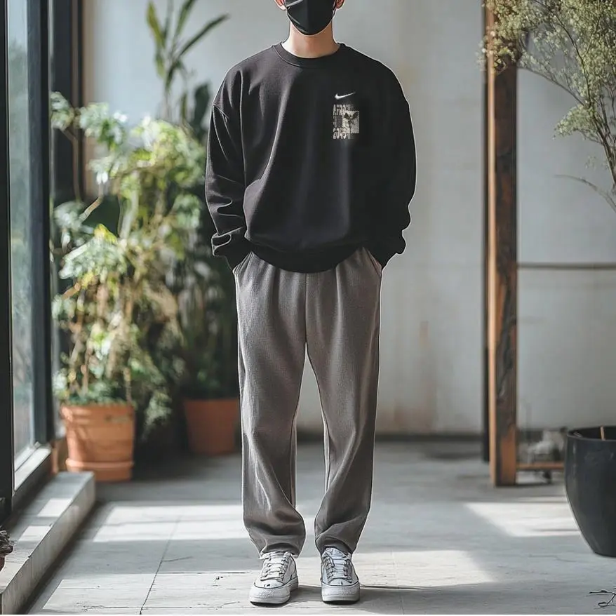 Custom Nike Sweatshirt Black With Retro Stamp Pattern