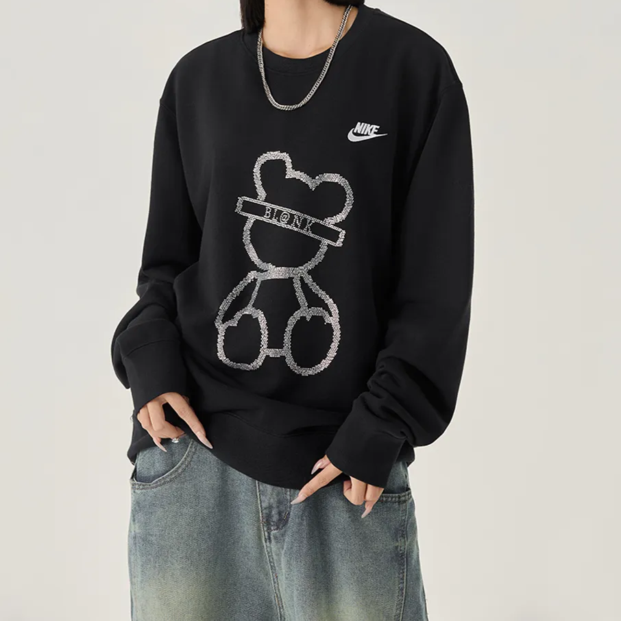 Custom Nike Sweatshirt Black With Sliver Bear Outline Design