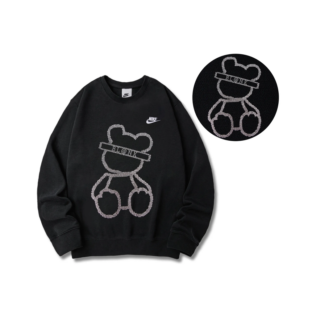Custom Nike Sweatshirt Black With Sliver Bear Outline Design