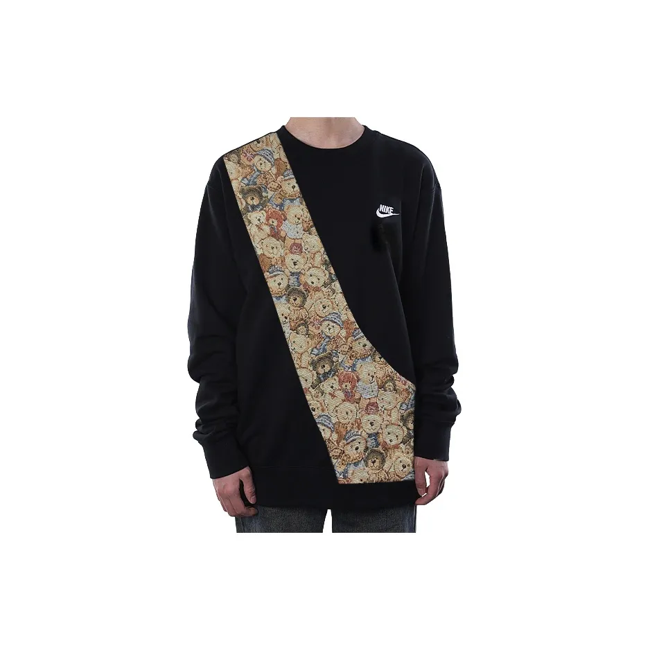 Custom Nike Sweatshirt Black With Teddy Bear Pattern Fabric