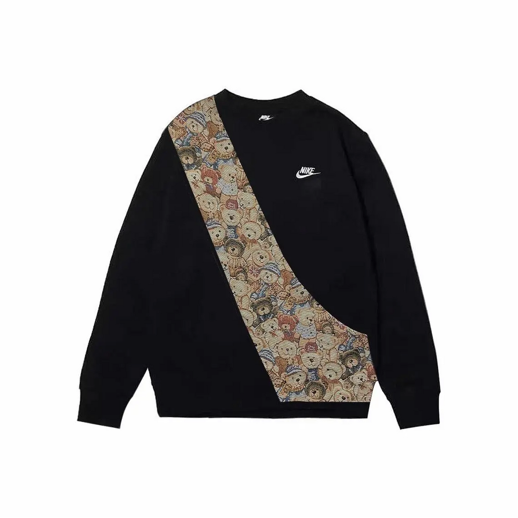 Custom Nike Sweatshirt Black With Teddy Bear Pattern Fabric