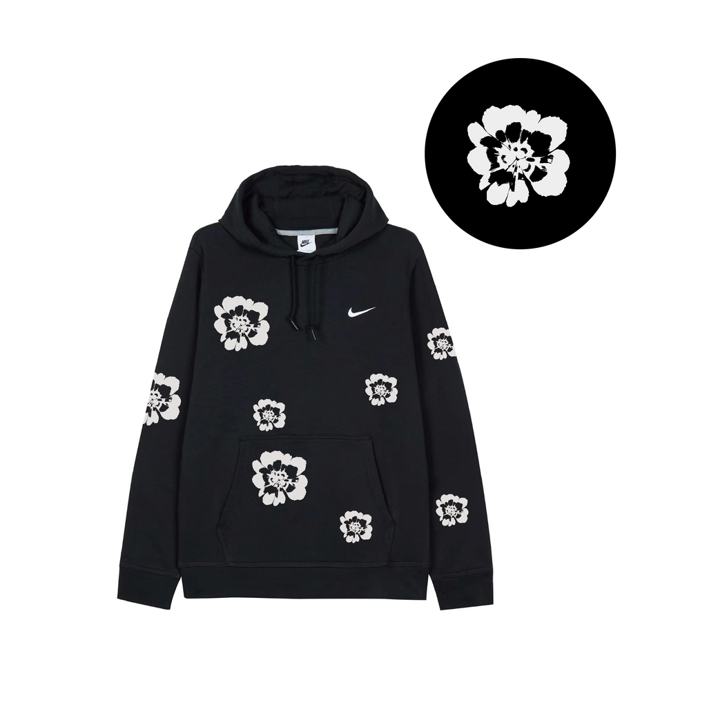 Custom Nike Sweatshirt Black With White Floral Patterns