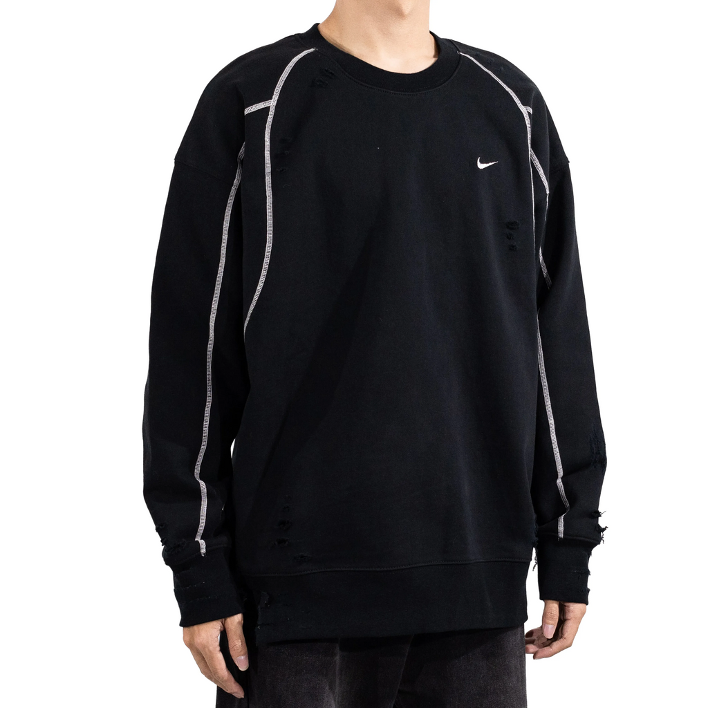 Custom Nike Sweatshirt Black With White Stitching And Distressed Details