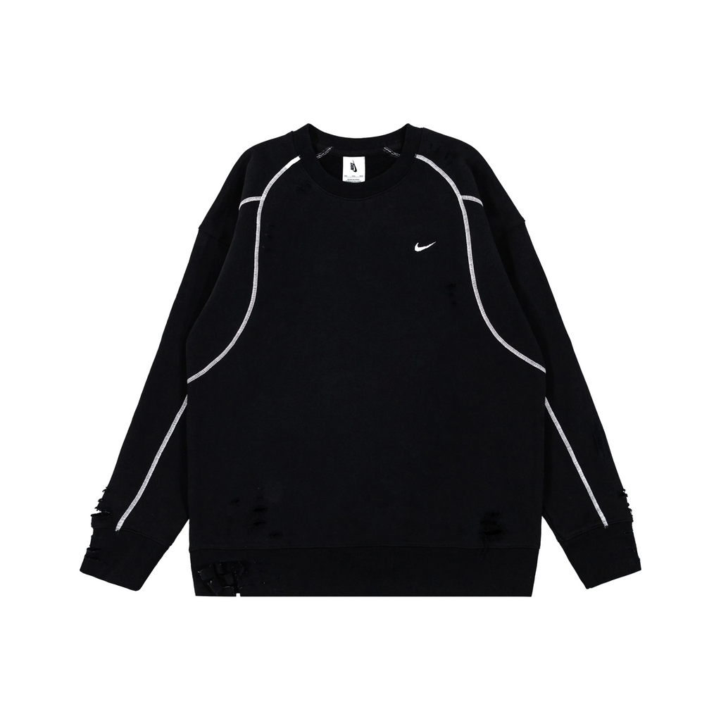 Custom Nike Sweatshirt Black With White Stitching And Distressed Details