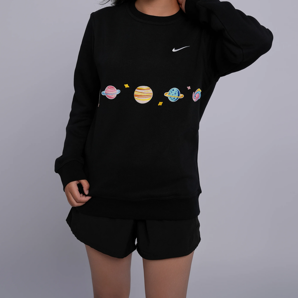 Custom Nike Sweatshirt Celestial Planets Design Black