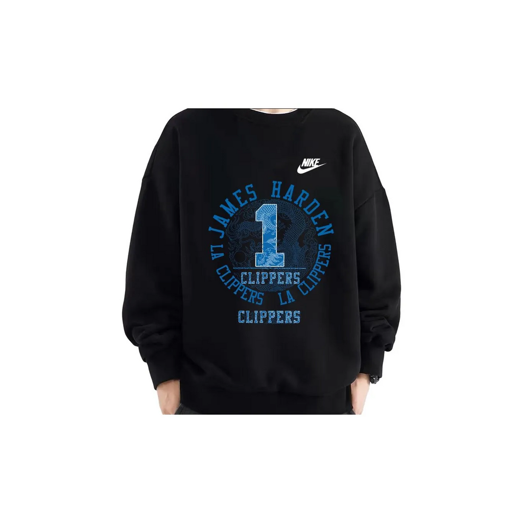 Custom Nike Sweatshirt James Harden Clippers Theme Black With Blue Print