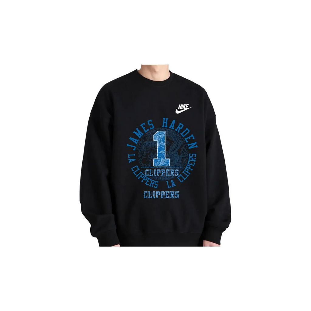 Custom Nike Sweatshirt James Harden Clippers Theme Black With Blue Print