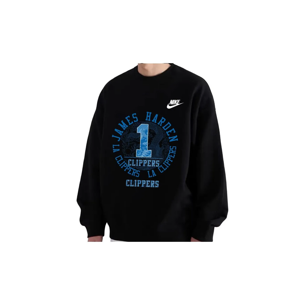 Custom Nike Sweatshirt James Harden Clippers Theme Black With Blue Print