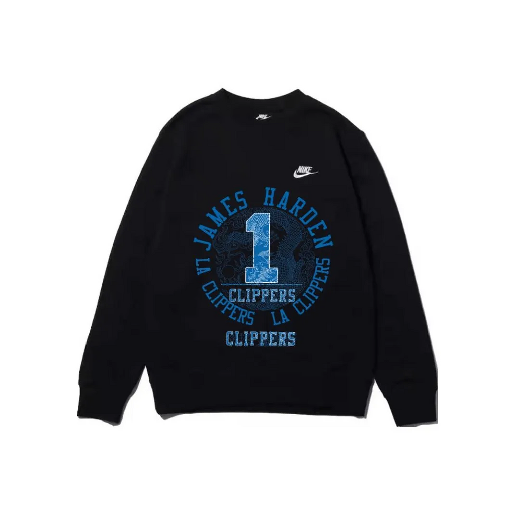 Custom Nike Sweatshirt James Harden Clippers Theme Black With Blue Print